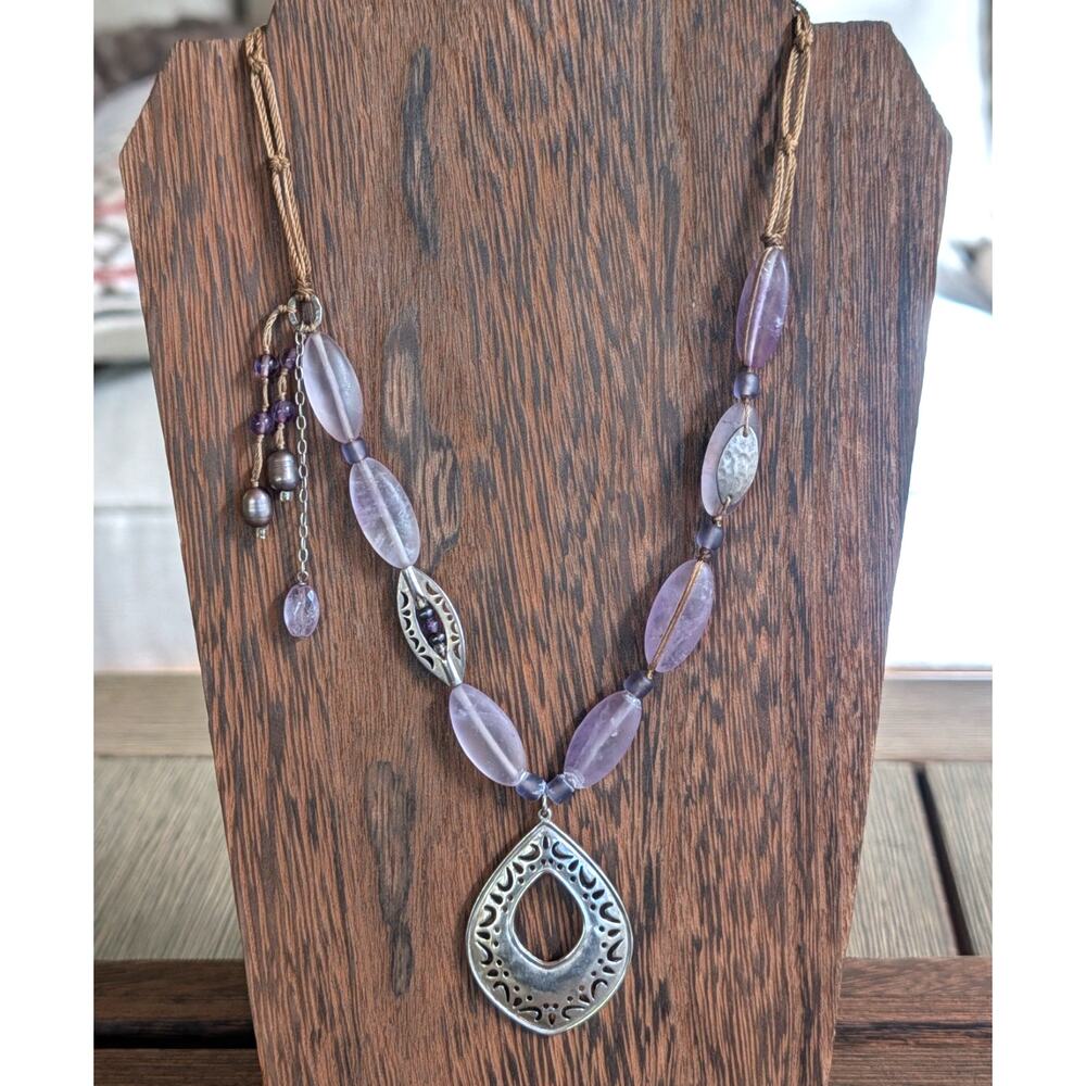 Silpada Necklace N2015. Amethyst, Pearl, Sterling Silver 17" Length Retired